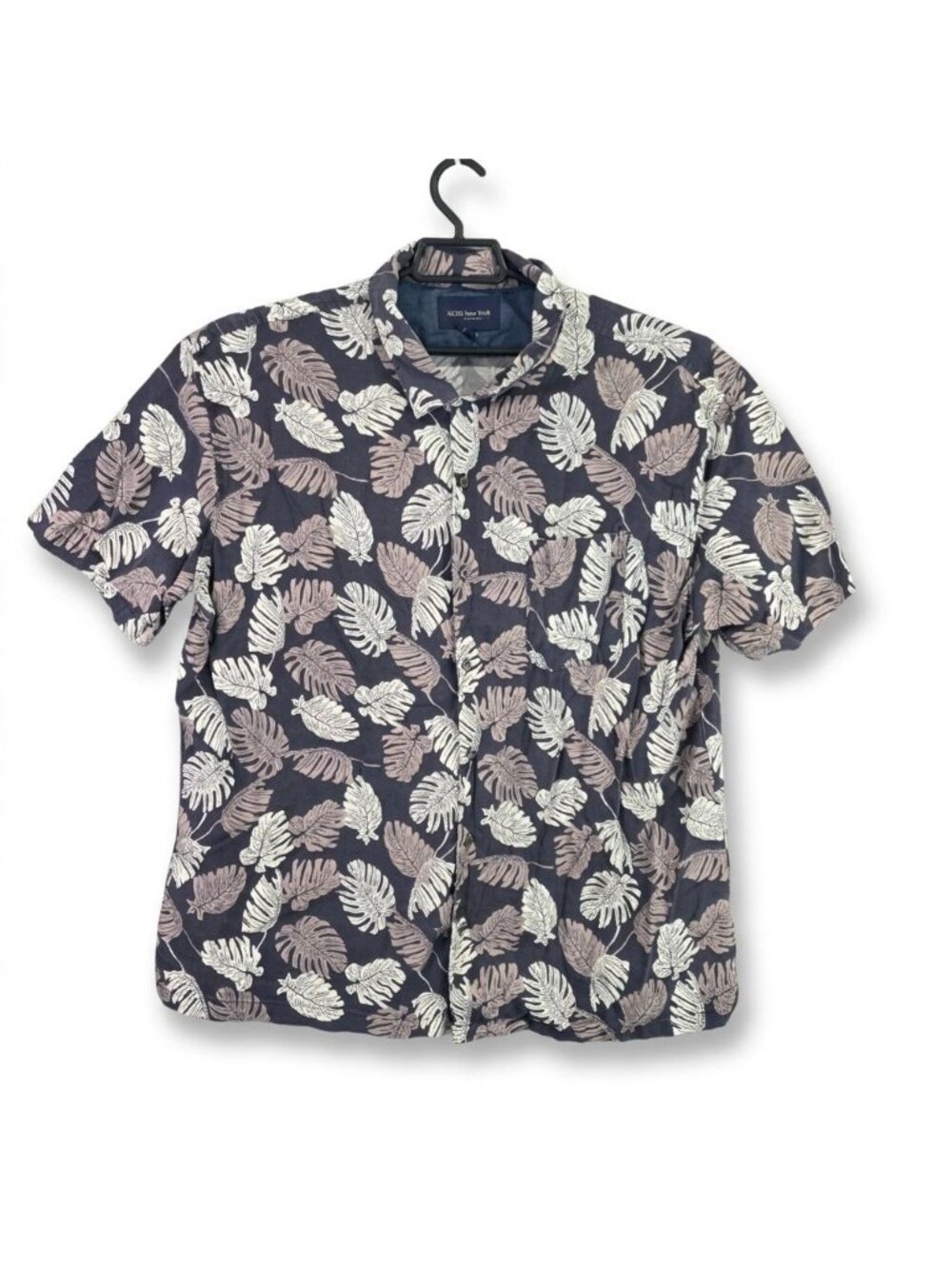 Men's Jachs New York Gray Tropical Leaf Print Short Sleeve Shirt Linen Blend XXL